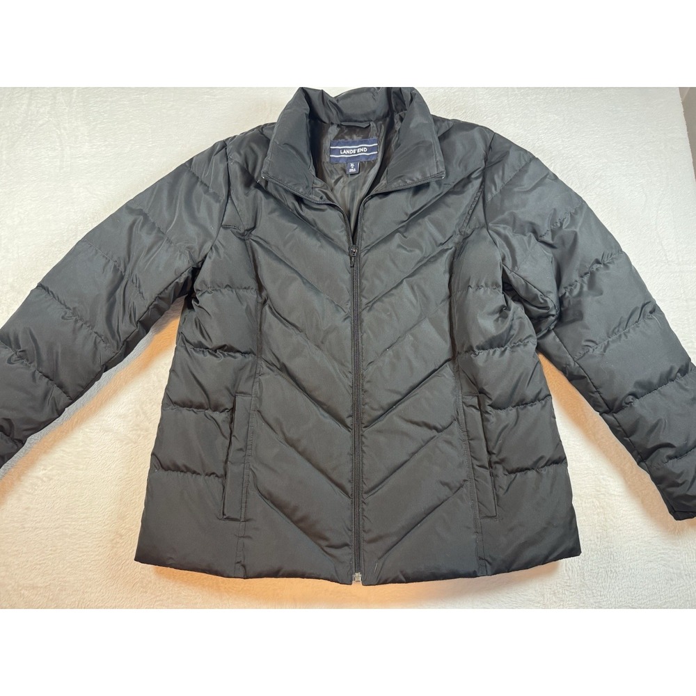 Kids Lands End Winter Puffer Coat Down Full Size 18  Black‎ Zip Up